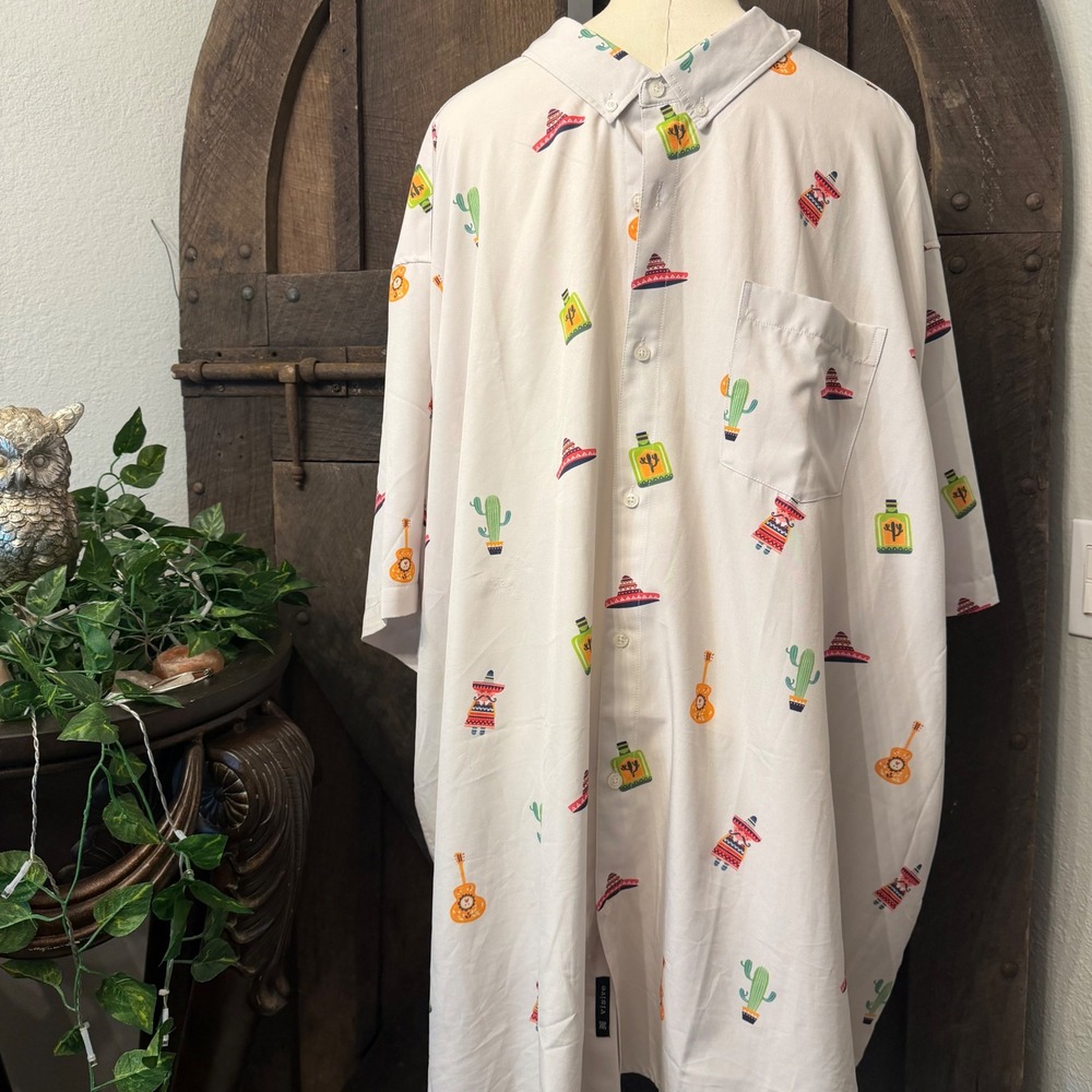 Visive Fiesta Novelty Print Button Down Shirt 3XL White Sombrero Cactus